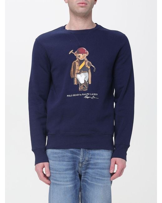 Polo Ralph Lauren Blue Crew Neck Sweatshirt With Bear Print for men