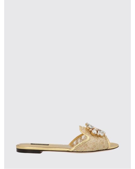 Dolce & Gabbana Natural Dolce &Amp Gabbana Lace And Laminated Leather Mules With Rhinestones