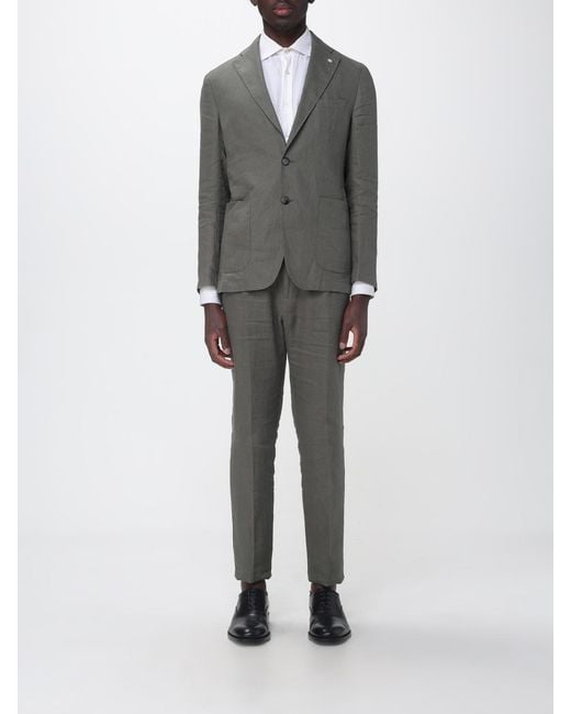 Manuel Ritz Gray Single-Breasted Linen Suit for men