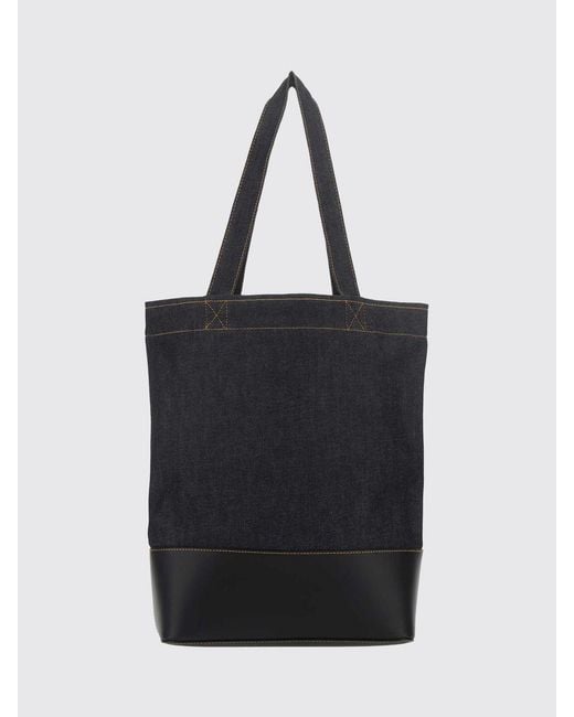 A.P.C. Black Cotton Denim Tote Bag With Logo for men