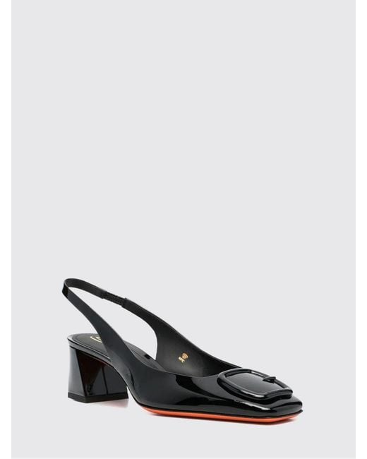 Santoni Black Patent Leather Slingback Pumps
