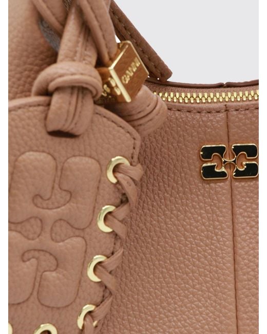 Ganni Natural Recycled Leather Mini Handbag With Butterfly Logo And Removable Strap