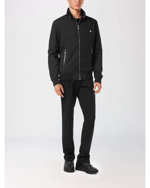 Billionaire Black Cotton Bomber Jacket With Python Leather Inserts for men