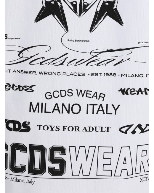 Gcds White Printed Cotton T-Shirt for men