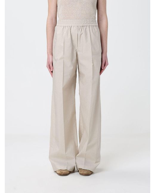Brunello Cucinelli Natural Wide Leg Poplin Trousers
