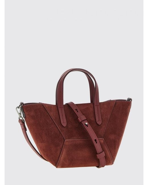Brunello Cucinelli Brown Small Suede Handbag With Monili Embellishment