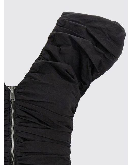 Ganni Black Ruched Cotton Top With Zip