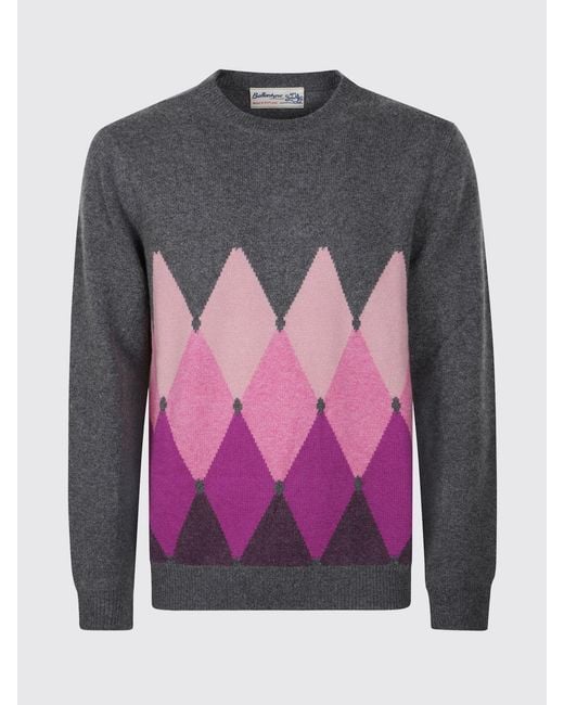 Ballantyne Pink Diamond Pattern Pure Cashmere Crewneck Jumper for men