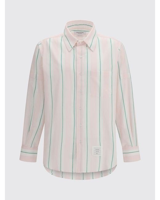 Thom Browne White Striped Cotton Casual Shirt for men