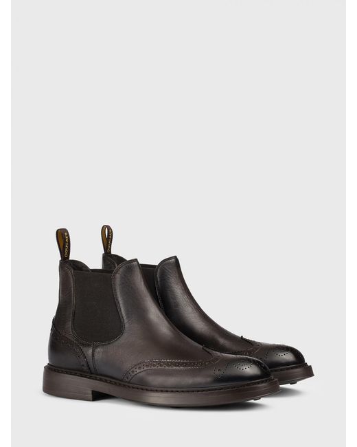 Doucal's Black Leather Beatles Ankle Boots With Brogue Detail for men