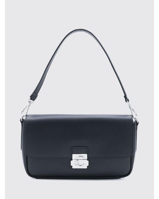 Coccinelle Blue C-Me Lock Pebbled Leather Shoulder Bag With Buckle Closure