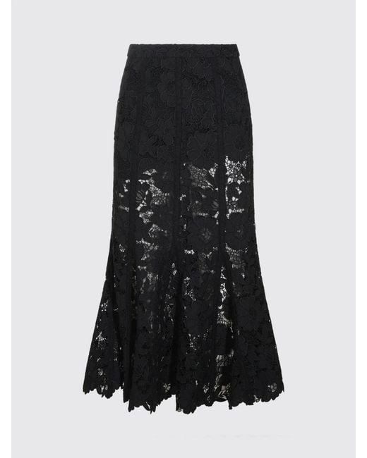Self-Portrait Black High-Waisted A-Line Lace Midi Skirt With Straight Hem