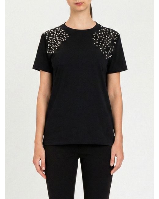 Twinset Black Cotton T-Shirt With Rhinestones