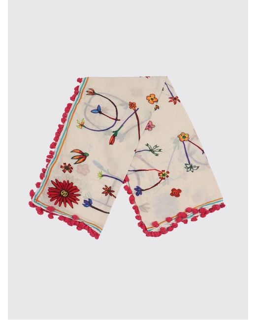 Faliero Sarti Natural Floral Print Cotton And Silk Scarf