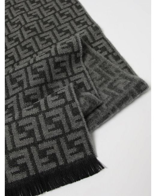 Fendi Gray Wool Scarf With Ff Jacquard Monogram for men