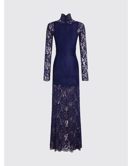 Rabanne Blue High-Neck Long Lace Sheath Dress
