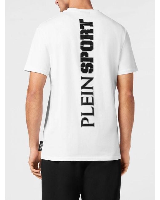 Philipp Plein White Slim Fit Cotton T-Shirt With Graphic Print And Dropped Shoulders for men