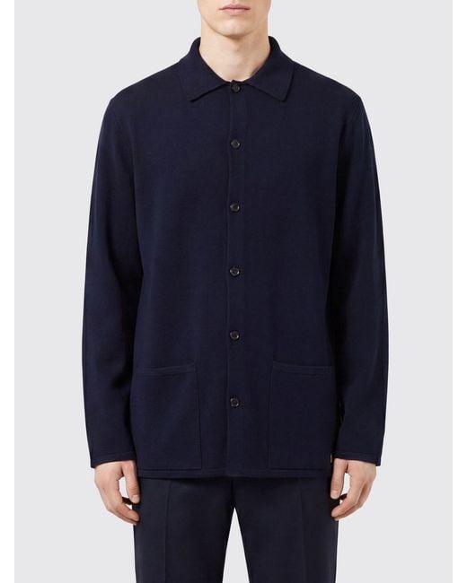 Valentino Blue Merino Wool Cardigan With Patch Pocket for men