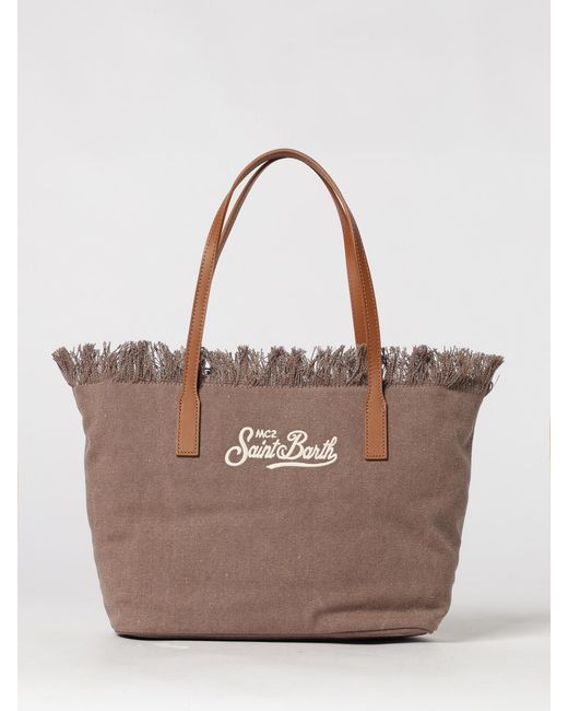 Mc2 Saint Barth Natural Cotton Bag With Embroidered Logo