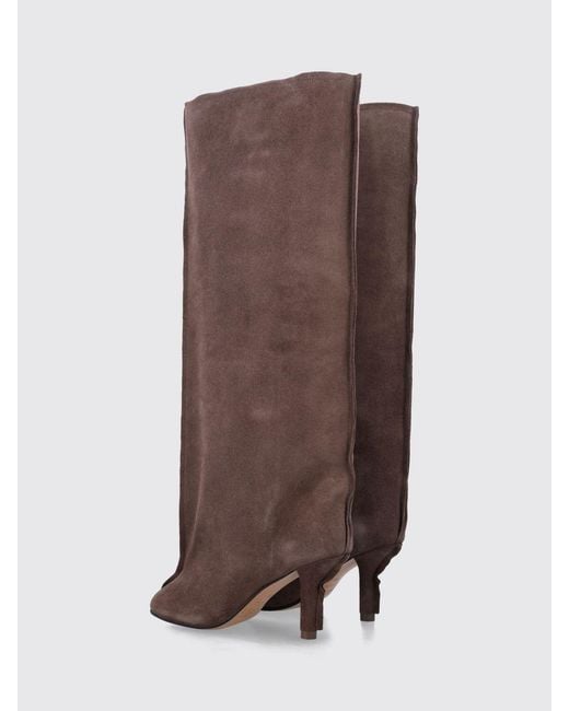 MM6 by Maison Margiela Brown Anatomic Suede Knee-High Boots With Stiletto Heel