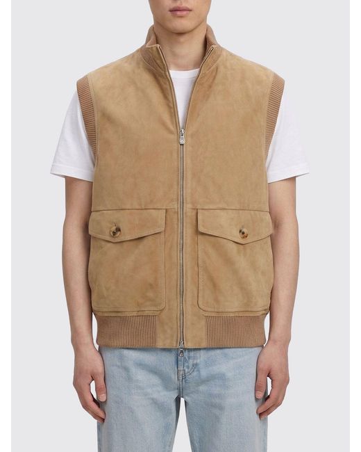 Brunello Cucinelli Natural Suede Vest for men