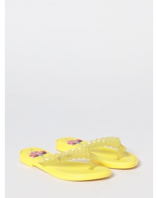 Melissa X Ganni Yellow Ruched Pvc Thong Sandals With Low Heel
