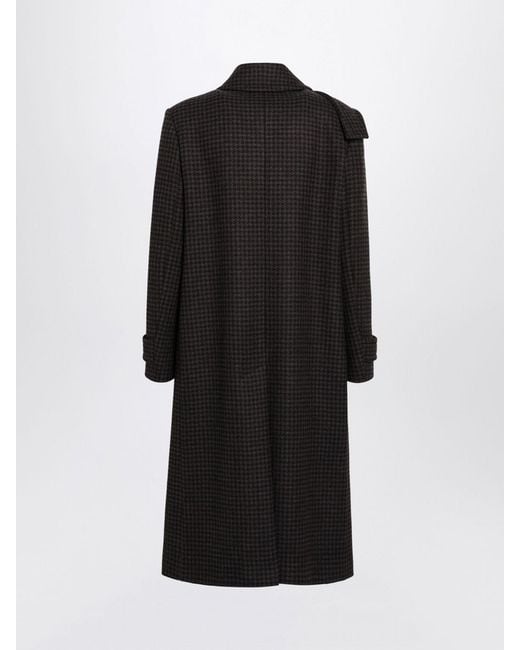 Tagliatore Black Houndstooth Single-Breasted Long Coat