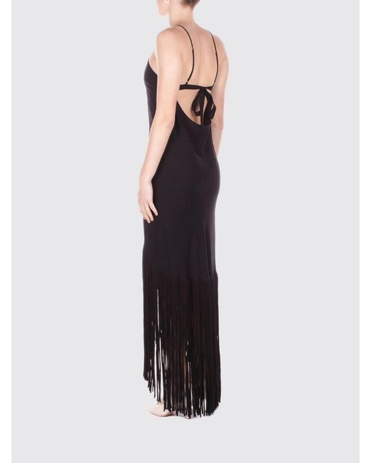 Pinko Black Jersey Slip Dress With Fringes