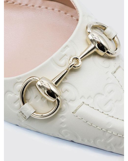 Gucci Natural Leather Pumps With Embossed Gg Monogram