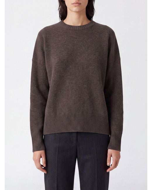 Loulou de Saison Gray Dropped Shoulder 100% Cashmere Crewneck Sweater