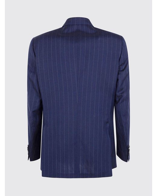 Paul Smith Blue Double-Breasted Pinstripe Wool And Linen Blazer for men