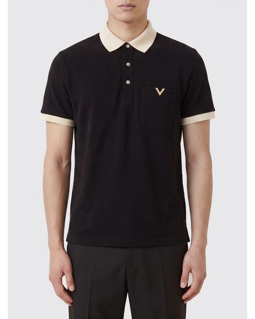 Valentino Black Cotton Polo Shirt With Vlogo for men