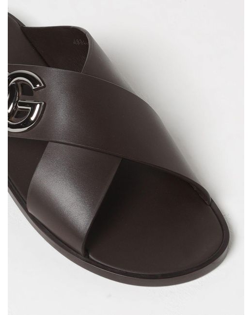 Sandalo in pelle con monogram di Dolce & Gabbana in Brown da Uomo
