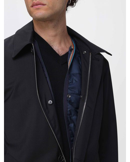 Paul Smith Blue Single-Breasted Knee-Length Wool Coat With Classic Collar for men