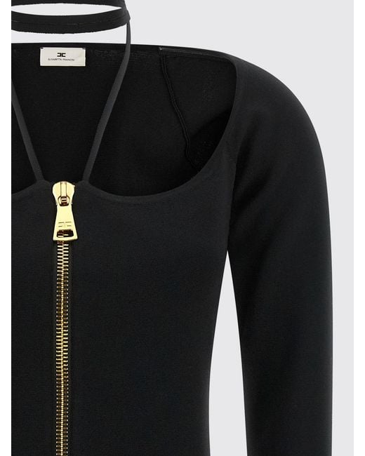Elisabetta Franchi Black Long-Sleeve Jersey Mini Sheath Dress