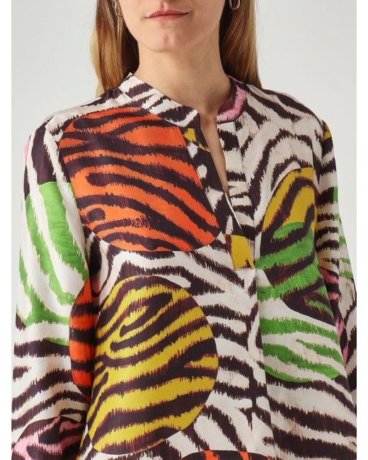 Maliparmi Multicolor Zebra And Polka Dot Print Viscose Blouse With Mandarin Collar