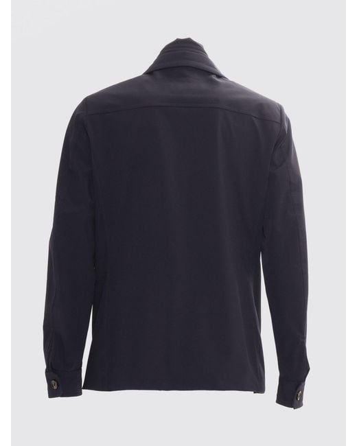 Moorer Blue Double-Breasted Technical Fabric Coat for men