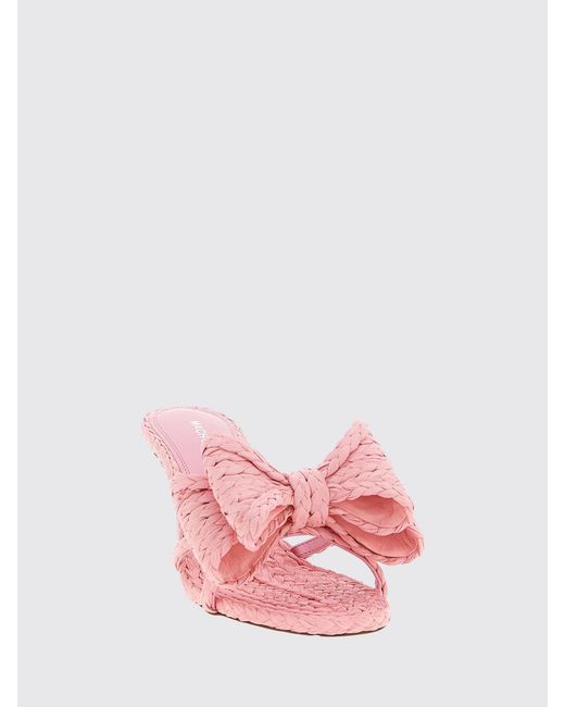 Mach & Mach Pink Le Cadeau Bow Braided Raffia Mules