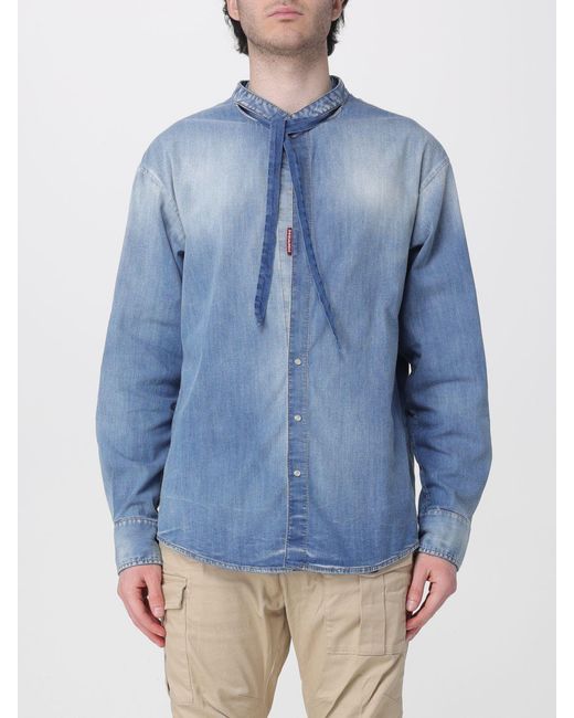 DSquared² Blue Stretch Cotton Casual Shirt for men