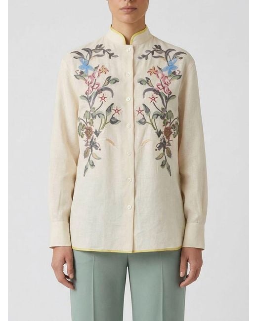 Valentino Natural Floral Print Linen Shirt