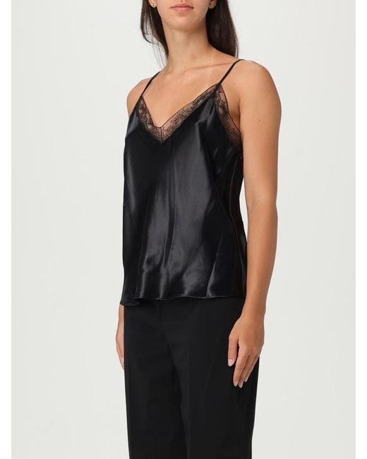 Alberta Ferretti Black Satin Top With Lace Inserts