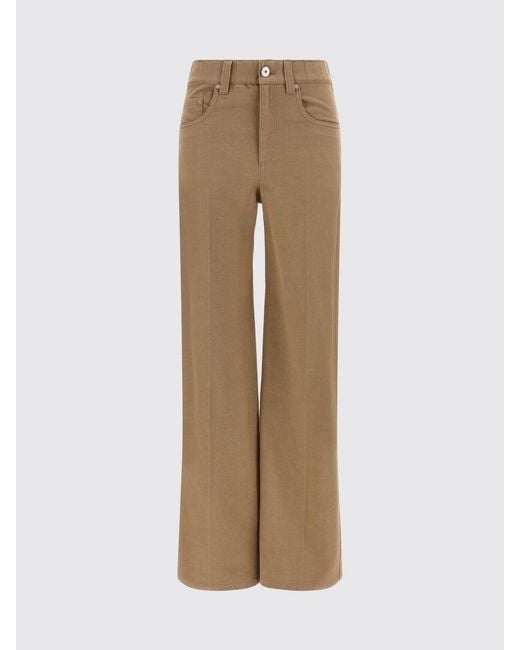 Brunello Cucinelli Natural High-Waisted Cropped Wide Leg Denim Jeans With Monili