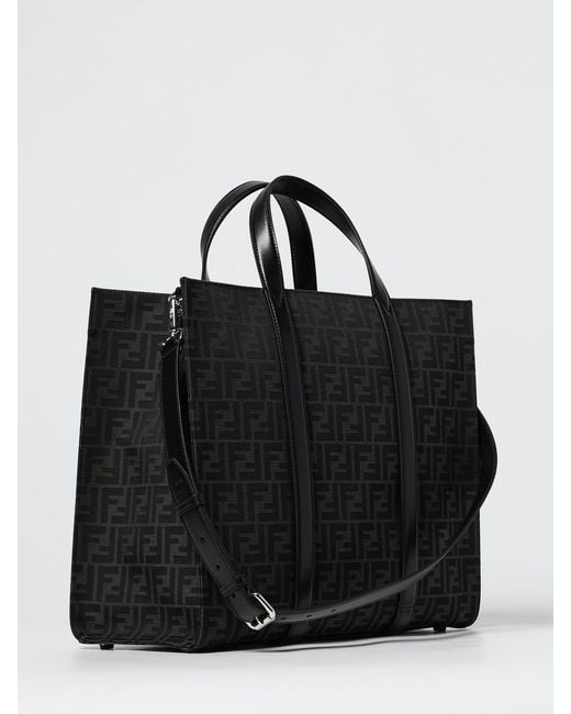 Fendi Black Ff Jacquard Monogram Cotton Blend Shopper Bag for men