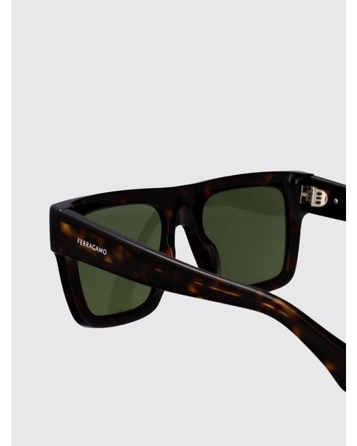Ferragamo Black Rectangular Acetate Aviator Sunglasses With Logo for men