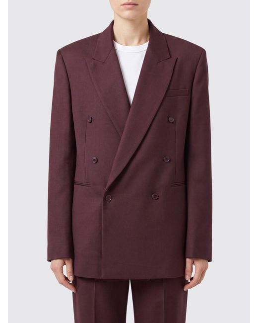 Frankie Shop Purple Double-Breasted Virgin Wool-Blend Blazer With Rear Vent