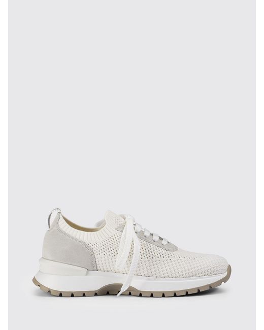 Doucal's White Crochet Knit And Suede Sneakers