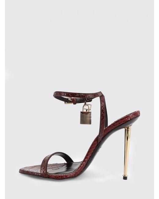 Tom Ford White Padlock Crocodile Print Leather Sandals