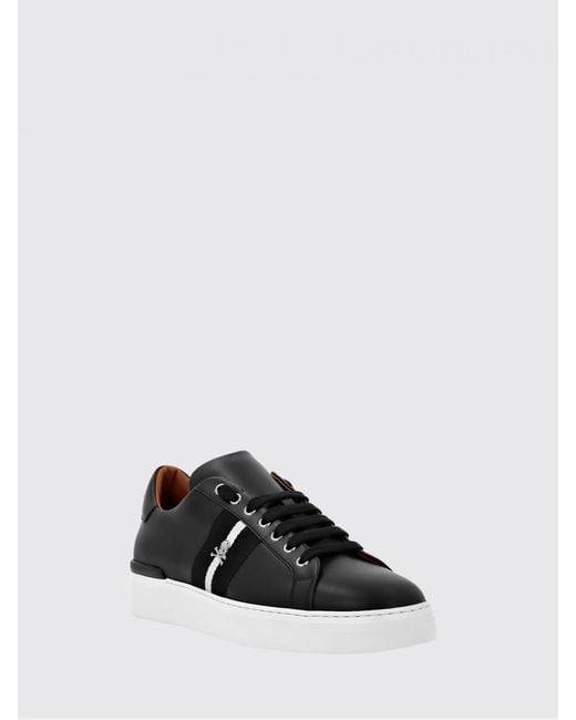 Philipp Plein Black Skull Low-Top Leather Sneakers With Stripe Print for men