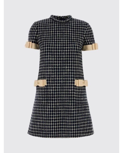 Valentino Black Virgin Wool And Cotton Dress With Bows