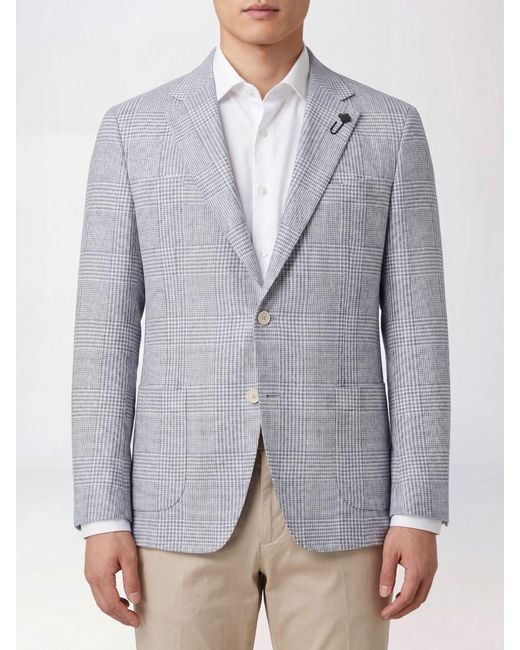 Lardini Gray Single-Breasted Wool Silk And Linen Blazer for men